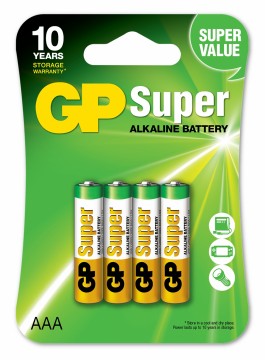 GP Super Alkaline AAA-batteri, 24A/LR03, 4-pk